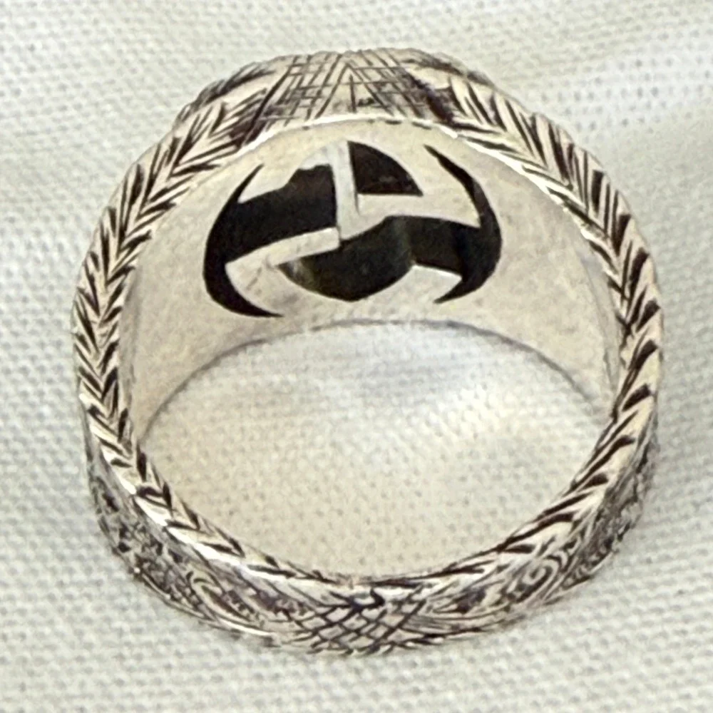 Gucci Interlocking G Arabesque Engraved Sterling Silver Ring Size 21 Ag 925